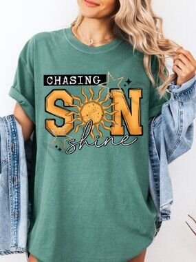 Chasing Sunshine Tee, Retro Sun Shirt, Boho Summer Tee, Cute Graphic Tee